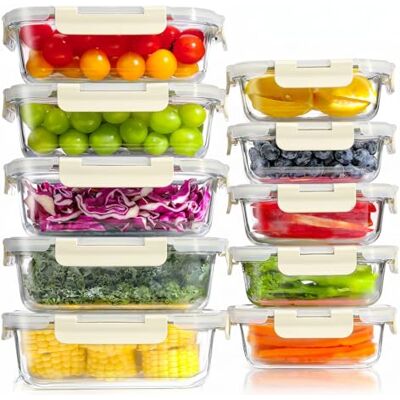 YASHE Glasbehälter mit Deckel, 10 Teile Stapelbar & Luftdicht Meal Prep Boxen Glas für Spülmaschine, Mikrowelle & Gefrierschrank, Auslaufsicher, BPA-Frei, Weiß YASHE Glasbehälter mit Deckel, 10 Teile Stapelbar & Luftdicht Meal Prep Boxen Glas für Spülmaschine, Mikrowelle & Gefrierschrank, Auslaufsicher, BPA-Frei, Weiß