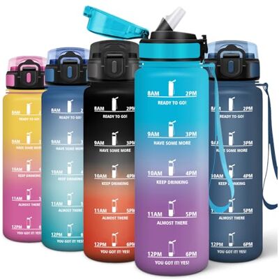 Motswedi Trinkflasche Sport, Wasserflasche 1000 ml, mit Zeitmarkierungen, Trinkflasche Kohlensäure Geeignet, Flasche, Sport Wasserflasche für Fitness, Wandern, Blau & Lila Motswedi Trinkflasche Sport, Wasserflasche 1000 ml, mit Zeitmarkierungen, Trinkflasche Kohlensäure Geeignet, Flasche, Sport Wasserflasche für Fitness, Wandern, Blau & Lila