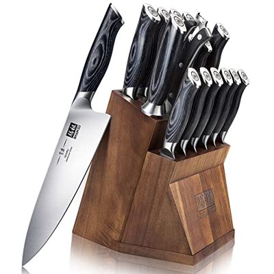 SHAN ZU Messerblock mit Küchenmesser, 16-tlg Messer Set Japanische Rostfreiem Super Stahl Kochenmesser Set mit Abnehmbarem Block & K133 Ergonomischer Griff, Black Tortoise Genbu Serie SHAN ZU Messerblock mit Küchenmesser, 16-tlg Messer Set Japanische Rostfreiem Super Stahl Kochenmesser Set mit Abnehmbarem Block & K133 Ergonomischer Griff, Black Tortoise Genbu Serie