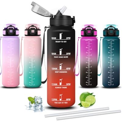 Mujigaga Trinkflasche 1l, Trinkflasche Sport, Wasserflasche mit Strohhalm, Auslaufsicher, Wasserflasche Kohlensäure Geeignet, Breite Öffnung, Flasche für Fitness, Wandern, Klettern, Schwimmen Mujigaga Trinkflasche 1l, Trinkflasche Sport, Wasserflasche mit Strohhalm, Auslaufsicher, Wasserflasche Kohlensäure Geeignet, Breite Öffnung, Flasche für Fitness, Wandern, Klettern, Schwimmen