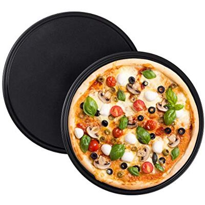 Relaxdays Pizzablech, 2er Set, rund, antihaftbeschichtet, Pizza & Flammkuchen, Carbonstahl, Pizzaform, ca. 1 cm (h) x 32 cm, grau, 10025633 Relaxdays Pizzablech, 2er Set, rund, antihaftbeschichtet, Pizza & Flammkuchen, Carbonstahl, Pizzaform, ca. 1 cm (h) x 32 cm, grau, 10025633