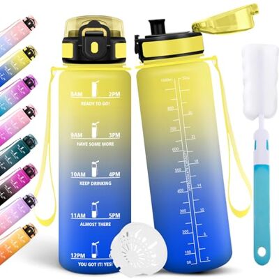 Motswedi Trinkflasche 1l, Sport Wasserflasche, mit Bürste, Auslaufsicher, Trinkflasche Kohlensäure Geeignet, Flasche Sport, Wasserflasche Für Fitness, Wandern, Büro, Camping, Gelb & Königsblau Motswedi Trinkflasche 1l, Sport Wasserflasche, mit Bürste, Auslaufsicher, Trinkflasche Kohlensäure Geeignet, Flasche Sport, Wasserflasche Für Fitness, Wandern, Büro, Camping, Gelb & Königsblau