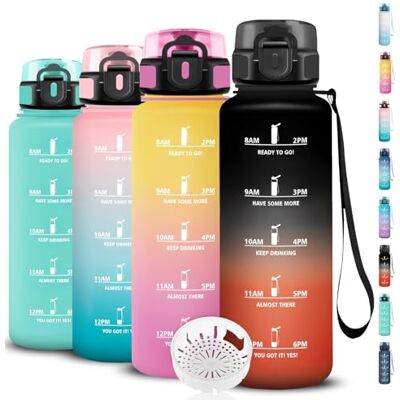 Grsta Trinkflasche 1.5l, Trinkflasche Sport, Wasserflasche Erwachsene, Wasserflasche Auslaufsicher, Flasche mit Zeitmarkierung, mit Filter, Leicht zu Reinigen, Flasche für Fitness, Schule, Reisen, Gym Grsta Trinkflasche 1.5l, Trinkflasche Sport, Wasserflasche Erwachsene, Wasserflasche Auslaufsicher, Flasche mit Zeitmarkierung, mit Filter, Leicht zu Reinigen, Flasche für Fitness, Schule, Reisen, Gym
