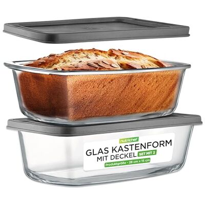 Nutrichef Glas Brotbackform Mit Deckel 2er Set 1,8 L – Borosilikat Kastenform Luftdicht Stapelbar Für Backen, Aufbewahren und Meal Prep, Farblos Nutrichef Glas Brotbackform Mit Deckel 2er Set 1,8 L – Borosilikat Kastenform Luftdicht Stapelbar Für Backen, Aufbewahren und Meal Prep, Farblos
