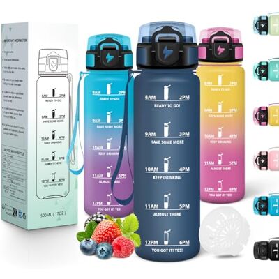 Motswedi Trinkflasche Sport, 500ml BPA-Frei, Trinkflasche Kohlensäure Geeignet, Auslaufsicher, Wasserflasche, Mit Zeitstempel, Flasche, Sportflasche, für Yoga, Schule, Tägliche Reisen, Dunkelblau Motswedi Trinkflasche Sport, 500ml BPA-Frei, Trinkflasche Kohlensäure Geeignet, Auslaufsicher, Wasserflasche, Mit Zeitstempel, Flasche, Sportflasche, für Yoga, Schule, Tägliche Reisen, Dunkelblau