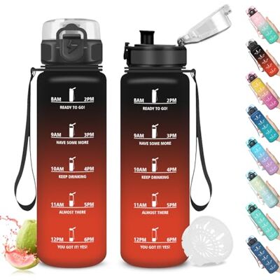 Mujigaga Trinkflasche 1l, Trinkflasche Sport Auslaufsicher, Wasserflasche mit Zeitmarkierung, Sichere Verriegelung, Flasche mit Uhrzeit und Schnürung, Leicht zu Reinigen, für Outdoor, Fitness, Büro Mujigaga Trinkflasche 1l, Trinkflasche Sport Auslaufsicher, Wasserflasche mit Zeitmarkierung, Sichere Verriegelung, Flasche mit Uhrzeit und Schnürung, Leicht zu Reinigen, für Outdoor, Fitness, Büro