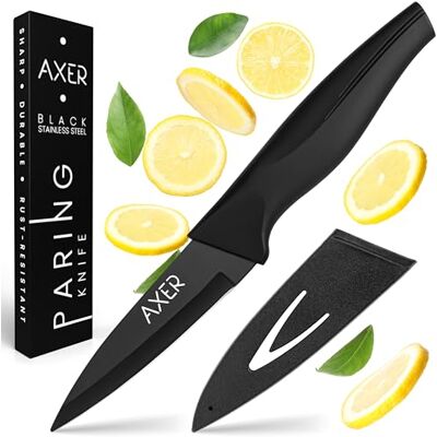 Axer Gemüsemesser – 9 cm Klingenlänge kleines Gemüsemesser Obstmesser – Kräutermesser – Tomatenmesser – Edelstahl – Schälmesser mit Schutzhülle – scharfe Klinge – Paring Knife -Schwarz Axer Gemüsemesser – 9 cm Klingenlänge kleines Gemüsemesser Obstmesser – Kräutermesser – Tomatenmesser – Edelstahl – Schälmesser mit Schutzhülle – scharfe Klinge – Paring Knife -Schwarz