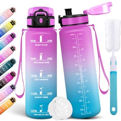 Motswedi Trinkflasche 1l, Sport Wasserflasche, mit Bürste, Auslaufsicher, Trinkflasche Kohlensäure Geeignet, Flasche Sport, Wasserflasche Für Fitness, Wandern, Büro, Camping, Rosarot & Cyan Motswedi Trinkflasche 1l, Sport Wasserflasche, mit Bürste, Auslaufsicher, Trinkflasche Kohlensäure Geeignet, Flasche Sport, Wasserflasche Für Fitness, Wandern, Büro, Camping, Rosarot & Cyan