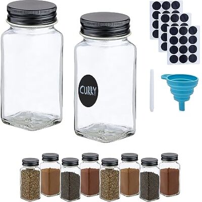 Relaxdays Gewürzgläser 10er Set, Streueinsatz, Gewürzdosen Glas, 120 ml, mit Etiketten & Trichter, transparent/schwarz Relaxdays Gewürzgläser 10er Set, Streueinsatz, Gewürzdosen Glas, 120 ml, mit Etiketten & Trichter, transparent/schwarz