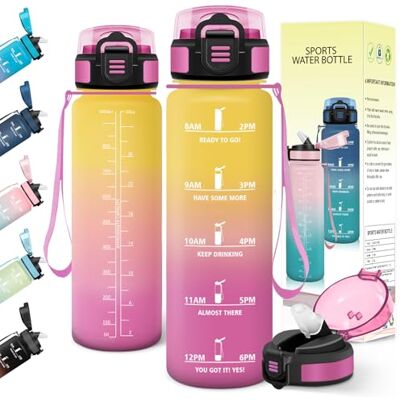 Baramumu Trinkflasche 1l, mit strohhalm, Trinkflasche Kohlensäure Geeignet, Mit Zeitstempel, Wasserflasche, Auslaufsicher, Flasche, Wasserflasche 1l, für Fahrrad, Outdoor, Fitness, Gelb-Rosa Baramumu Trinkflasche 1l, mit strohhalm, Trinkflasche Kohlensäure Geeignet, Mit Zeitstempel, Wasserflasche, Auslaufsicher, Flasche, Wasserflasche 1l, für Fahrrad, Outdoor, Fitness, Gelb-Rosa