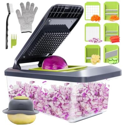 MILcea Gemüseschneider Manuell Mandoline Gemüsehobel mit 6 Klingen & 3.3L Container Professioneller Gemüsehobel mit Handschutz, Multifunktionaler Hobel Gemüse Schneider, Julienne, Zwiebel Zerkleinerer MILcea Gemüseschneider Manuell Mandoline Gemüsehobel mit 6 Klingen & 3.3L Container Professioneller Gemüsehobel mit Handschutz, Multifunktionaler Hobel Gemüse Schneider, Julienne, Zwiebel Zerkleinerer