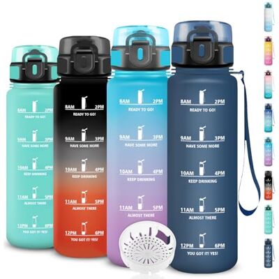 Grsta Trinkflasche 1l, Trinkflasche Sport, Wasserflasche Kohlensäure Geeignet, Wasserflasche Auslaufsicher, Flasche mit Zeitmarkierung, Leicht zu Reinigen, Flasche Erwachsene für Fitness, Schule, Reisen Grsta Trinkflasche 1l, Trinkflasche Sport, Wasserflasche Kohlensäure Geeignet, Wasserflasche Auslaufsicher, Flasche mit Zeitmarkierung, Leicht zu Reinigen, Flasche Erwachsene für Fitness, Schule, Reisen