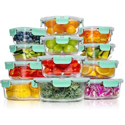 YASHE Glasbehälter mit Deckel, 12 Teile Stapelbar & Luftdicht Meal Prep Boxen Glas für Spülmaschine, Mikrowelle & Gefrierschrank, Auslaufsicher, BPA-Frei, Grün YASHE Glasbehälter mit Deckel, 12 Teile Stapelbar & Luftdicht Meal Prep Boxen Glas für Spülmaschine, Mikrowelle & Gefrierschrank, Auslaufsicher, BPA-Frei, Grün