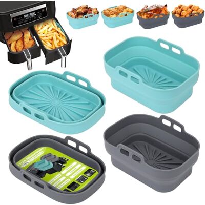 Alyvisun 4 Stück Airfryer Silikon Basket Wiederverwendbar Backform Air Fryer Silikonformen Rechteckig Einsatz Heissluftfritteuse Zubehör Mold, Silicone, Blau+Grau Alyvisun 4 Stück Airfryer Silikon Basket Wiederverwendbar Backform Air Fryer Silikonformen Rechteckig Einsatz Heissluftfritteuse Zubehör Mold, Silicone, Blau+Grau