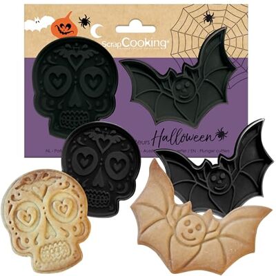 ScrapCooking 2 Ausstechformen für Halloween-Auswerfer – Calavera & Fledermaus – Keksausstecher in 3D – Prägeformen – Mexikanischer Totenkopf – Ausstechformen – 2142 ScrapCooking 2 Ausstechformen für Halloween-Auswerfer – Calavera & Fledermaus – Keksausstecher in 3D – Prägeformen – Mexikanischer Totenkopf – Ausstechformen – 2142