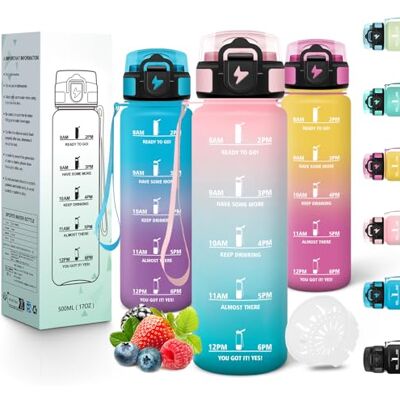 Motswedi Trinkflasche Sport, 500ml BPA-Frei, Trinkflasche Kohlensäure Geeignet, Auslaufsicher, Wasserflasche, Mit Zeitstempel, Flasche, Sportflasche, für Yoga, Schule, Tägliche Reisen, Rosagrün Motswedi Trinkflasche Sport, 500ml BPA-Frei, Trinkflasche Kohlensäure Geeignet, Auslaufsicher, Wasserflasche, Mit Zeitstempel, Flasche, Sportflasche, für Yoga, Schule, Tägliche Reisen, Rosagrün