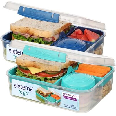 sistema TO GO Bento-Box Cubes 1,65 L Brotdose für Pause mit Fächern und Snackbox 2 Stück Minty Teal & Ocean Blue sistema TO GO Bento-Box Cubes 1,65 L Brotdose für Pause mit Fächern und Snackbox 2 Stück Minty Teal & Ocean Blue