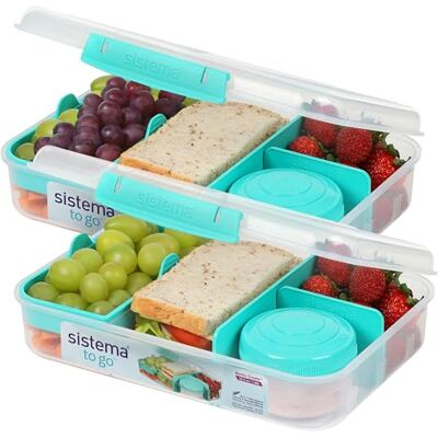 Sistema Bento Box Create Brotdose mit Fächern 1,48 L Lunchbox mit Joghurt- /Fruchtbehälter Lunchbox Kinder & Erwachsene Blaugrün 2 Stück Sistema Bento Box Create Brotdose mit Fächern 1,48 L Lunchbox mit Joghurt- /Fruchtbehälter Lunchbox Kinder & Erwachsene Blaugrün 2 Stück