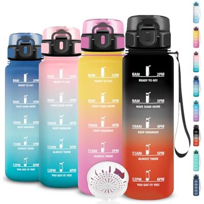 Grsta Trinkflasche Sport, Trinkflasche 1l, Flasche Auslaufsicher, Wasserflasche mit Zeitmarkierung, Wasserflasche Kohlensäure Geeignet, Leicht zu Reinigen, Flasche für Fitness, Schule, Büro, Reisen Grsta Trinkflasche Sport, Trinkflasche 1l, Flasche Auslaufsicher, Wasserflasche mit Zeitmarkierung, Wasserflasche Kohlensäure Geeignet, Leicht zu Reinigen, Flasche für Fitness, Schule, Büro, Reisen