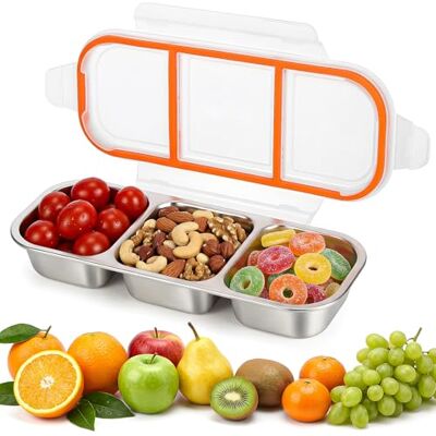 VINATO Snackbox mit 3 Fächern Edelstahl, Auslaufsicher Unterteilte Snackdose mit Deckel, Snack Box Spülmaschinenfeste, Brotdose Kinder,Snack Behälter Klein Snackdose für Schule Arbeit Reisen Picknick VINATO Snackbox mit 3 Fächern Edelstahl, Auslaufsicher Unterteilte Snackdose mit Deckel, Snack Box Spülmaschinenfeste, Brotdose Kinder,Snack Behälter Klein Snackdose für Schule Arbeit Reisen Picknick