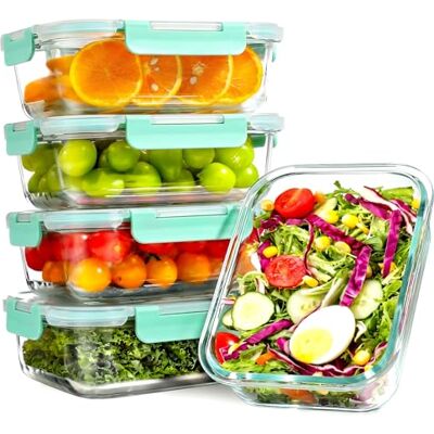 YASHE 5 Teile Glasbehälter mit Deckel, 1040ml Stapelbar & Luftdicht Meal Prep Boxen Glas für Spülmaschine, Mikrowelle & Gefrierschrank, Auslaufsicher, BPA-Frei, Grün YASHE 5 Teile Glasbehälter mit Deckel, 1040ml Stapelbar & Luftdicht Meal Prep Boxen Glas für Spülmaschine, Mikrowelle & Gefrierschrank, Auslaufsicher, BPA-Frei, Grün