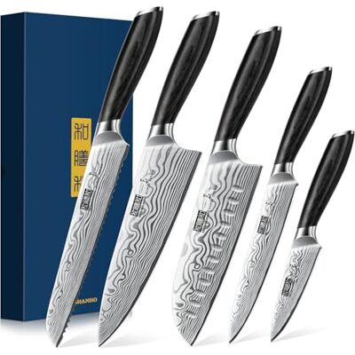 HOSHANHO 5-Teilig Messerset, Kochmesserset Professionelles Pulverstahl Chefmesser Set, Ultra Scharfes Japanisches Küchenmesserset mit Ergonomischem Pakkawood-Griff HOSHANHO 5-Teilig Messerset, Kochmesserset Professionelles Pulverstahl Chefmesser Set, Ultra Scharfes Japanisches Küchenmesserset mit Ergonomischem Pakkawood-Griff