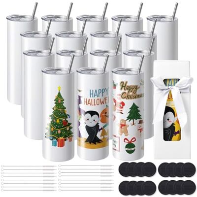 VEVOR 16er-Pack Gerade Sublimationsbecher, 20 oz Blanko-Becher, Edelstahl-Doppelwandbecher mit Strohhalm, Deckel, Bürste, Boden, Schrumpffolie, Geschenkbox, für Wärmepresse & Wärmeübertragung VEVOR 16er-Pack Gerade Sublimationsbecher, 20 oz Blanko-Becher, Edelstahl-Doppelwandbecher mit Strohhalm, Deckel, Bürste, Boden, Schrumpffolie, Geschenkbox, für Wärmepresse & Wärmeübertragung