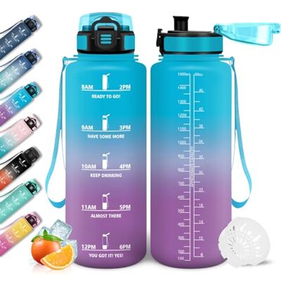 Mulbijeo Trinkflasche, 1500ml Auslaufsicher mit Zeitmarkierung, Wasserflasche, Motivierende & mit Filter, Trinkflasche Sport, Trinkflaschen Kohlensäure Geeignet, für Laufen, Radfahren, Sportflasche Mulbijeo Trinkflasche, 1500ml Auslaufsicher mit Zeitmarkierung, Wasserflasche, Motivierende & mit Filter, Trinkflasche Sport, Trinkflaschen Kohlensäure Geeignet, für Laufen, Radfahren, Sportflasche