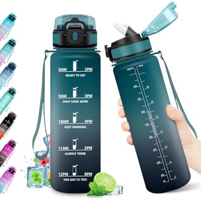 KollyKolla Wasserflasche 1L, Kohlensäure Geeignet, Trinkflasche mit Strohhalm, Trinkflasche Sport Auslaufsicher mit Zeitmarkierung, BPA-frei, Ideal für Outdoor, Fitness, Schule, Büro, Erwachsene, Fahrrad KollyKolla Wasserflasche 1L, Kohlensäure Geeignet, Trinkflasche mit Strohhalm, Trinkflasche Sport Auslaufsicher mit Zeitmarkierung, BPA-frei, Ideal für Outdoor, Fitness, Schule, Büro, Erwachsene, Fahrrad