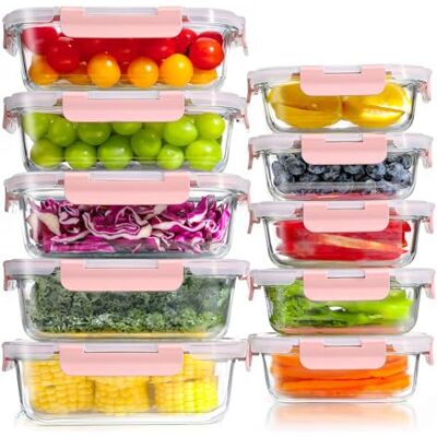 YASHE Glasbehälter mit Deckel, 10 Teile Stapelbar & Luftdicht Meal Prep Boxen Glas für Spülmaschine, Mikrowelle & Gefrierschrank, Auslaufsicher, BPA-Frei, Rosa YASHE Glasbehälter mit Deckel, 10 Teile Stapelbar & Luftdicht Meal Prep Boxen Glas für Spülmaschine, Mikrowelle & Gefrierschrank, Auslaufsicher, BPA-Frei, Rosa