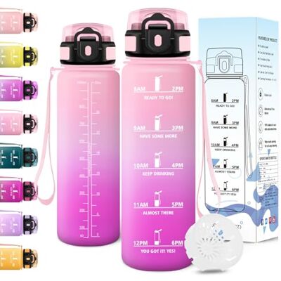 Motswedi Trinkflasche, 1000ML BPA-Frei, Wasserflasche, Auslaufsicheres Schlossdesign, Flasche, Trinkflasche Sport Mit Zeitmarkierung, Trinkflaschen für Camping, Fitnessstudio Auslaufsichere Rosa&Rosa Motswedi Trinkflasche, 1000ML BPA-Frei, Wasserflasche, Auslaufsicheres Schlossdesign, Flasche, Trinkflasche Sport Mit Zeitmarkierung, Trinkflaschen für Camping, Fitnessstudio Auslaufsichere Rosa&Rosa