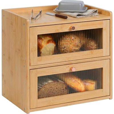 Relaxdays Brotkasten Bambus, 2 Etagen, Brotlade mit Sichtfenstern, Klapptüren, HBT: 34 x 36,5 x 24 cm, Brotbox, Natur Relaxdays Brotkasten Bambus, 2 Etagen, Brotlade mit Sichtfenstern, Klapptüren, HBT: 34 x 36,5 x 24 cm, Brotbox, Natur