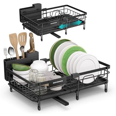 SONGMICS Abtropfgestell Geschirr, für kleine Räume, Geschirr-Abtropfständer ausziehbar, 360° drehbarer und ausziehbarer Ablauf, Stahl, (30,2-46,5) x 29,6 x 14 cm, tintenschwarz KCS556BH01 SONGMICS Abtropfgestell Geschirr, für kleine Räume, Geschirr-Abtropfständer ausziehbar, 360° drehbarer und ausziehbarer Ablauf, Stahl, (30,2-46,5) x 29,6 x 14 cm, tintenschwarz KCS556BH01