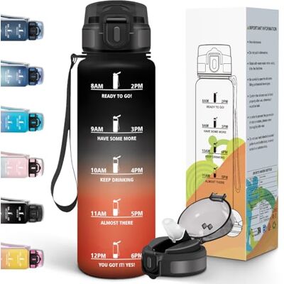 Motswedi Trinkflasche 1l, Wasserflasche, mit Strohhalm, Trinkflasche Sport, Flasche, Auslaufsicheres, mit Zeitstempel, Flasche, Sportflasche, für Sport, Uni, Büro & Outdoor, Fahrrad Schwarz&Rot Motswedi Trinkflasche 1l, Wasserflasche, mit Strohhalm, Trinkflasche Sport, Flasche, Auslaufsicheres, mit Zeitstempel, Flasche, Sportflasche, für Sport, Uni, Büro & Outdoor, Fahrrad Schwarz&Rot