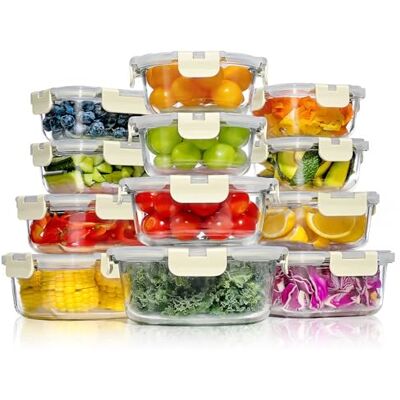 YASHE Glasbehälter mit Deckel, 12 Teile Stapelbar & Luftdicht Meal Prep Boxen Glas für Spülmaschine, Mikrowelle & Gefrierschrank, Auslaufsicher, BPA-Frei, Weiß YASHE Glasbehälter mit Deckel, 12 Teile Stapelbar & Luftdicht Meal Prep Boxen Glas für Spülmaschine, Mikrowelle & Gefrierschrank, Auslaufsicher, BPA-Frei, Weiß