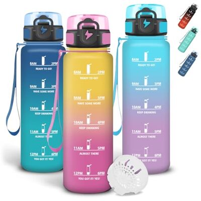 Grsta Wasserflasche 1l, Trinkflasche mit Filter und Schnürung, Mit Zeitmarkierung, Auslaufsichere Trinkflasche Sport, Sichere Verriegelung, Flasche für Camping, Wandern, Arbeit Grsta Wasserflasche 1l, Trinkflasche mit Filter und Schnürung, Mit Zeitmarkierung, Auslaufsichere Trinkflasche Sport, Sichere Verriegelung, Flasche für Camping, Wandern, Arbeit