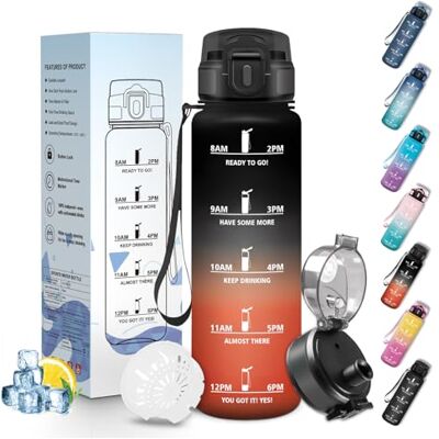 Mulbijeo Trinkflasche Sport, Auslaufsicher 500 ML, Wasserflasche, Zeitmarkierung und Motivierende, Trinkflasche Kohlensäure Geeignet Schwarz & Rot Mulbijeo Trinkflasche Sport, Auslaufsicher 500 ML, Wasserflasche, Zeitmarkierung und Motivierende, Trinkflasche Kohlensäure Geeignet Schwarz & Rot