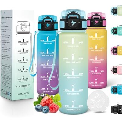 Motswedi Trinkflasche Sport, 500ml BPA-Frei, Trinkflasche Kohlensäure Geeignet, Auslaufsicher, Wasserflasche, Mit Zeitstempel, Flasche, Sportflasche, für Yoga, Schule, Fitness, Offwhite Hellblau Motswedi Trinkflasche Sport, 500ml BPA-Frei, Trinkflasche Kohlensäure Geeignet, Auslaufsicher, Wasserflasche, Mit Zeitstempel, Flasche, Sportflasche, für Yoga, Schule, Fitness, Offwhite Hellblau