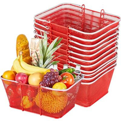 VEVOR Einkaufskorb, 12 STK., 22 L, stapelbarer Metallkorb mit Griffen, Tragekorb, belastbar bis zu 20 kg, Universalkorb für Lebensmittel, Einzelhandel, Geschäfte, Supermärkte, Buchhandlungen, rot VEVOR Einkaufskorb, 12 STK., 22 L, stapelbarer Metallkorb mit Griffen, Tragekorb, belastbar bis zu 20 kg, Universalkorb für Lebensmittel, Einzelhandel, Geschäfte, Supermärkte, Buchhandlungen, rot