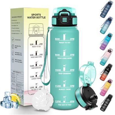 Mulbijeo Trinkflasche Sport, Auslaufsicher 500 ML, Wasserflasche, Zeitmarkierung und Motivierende, Trinkflasche Kohlensäure Geeignet Leuchtender Türkis Mulbijeo Trinkflasche Sport, Auslaufsicher 500 ML, Wasserflasche, Zeitmarkierung und Motivierende, Trinkflasche Kohlensäure Geeignet Leuchtender Türkis