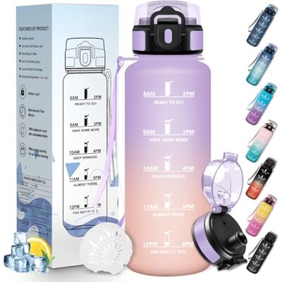 Mulbijeo Trinkflasche Sport, Auslaufsicher 1500 ML, Wasserflasche, Zeitmarkierung und Motivierende, Trinkflasche Kohlensäure Geeignet Lichtlila & Lichtrosa Mulbijeo Trinkflasche Sport, Auslaufsicher 1500 ML, Wasserflasche, Zeitmarkierung und Motivierende, Trinkflasche Kohlensäure Geeignet Lichtlila & Lichtrosa