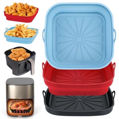 Alyvisun Silikonform für Heißluftfritteuse, 3 Stück Airfryer Silikon Backform Wiederverwendbar Silikoneinsatz Quadratisch Silikonmatte Liners für Air Fryer, Mikrowelle, Ofen(Rot+Schwarz+Himmelblau) Alyvisun Silikonform für Heißluftfritteuse, 3 Stück Airfryer Silikon Backform Wiederverwendbar Silikoneinsatz Quadratisch Silikonmatte Liners für Air Fryer, Mikrowelle, Ofen(Rot+Schwarz+Himmelblau)