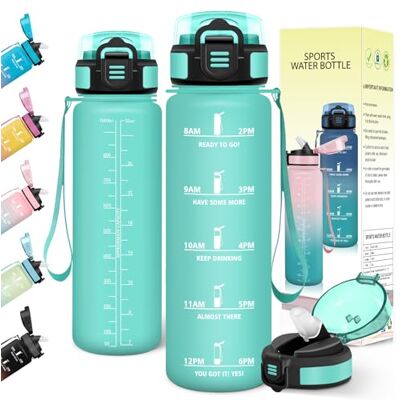 Baramumu Trinkflasche 1l, mit strohhalm, Trinkflasche Kohlensäure Geeignet, Mit Zeitstempel, Wasserflasche, Auslaufsicher, Flasche, Wasserflasche 1l, für Fahrrad, Outdoor, Fitness, Blau-Grün 3245C Baramumu Trinkflasche 1l, mit strohhalm, Trinkflasche Kohlensäure Geeignet, Mit Zeitstempel, Wasserflasche, Auslaufsicher, Flasche, Wasserflasche 1l, für Fahrrad, Outdoor, Fitness, Blau-Grün 3245C