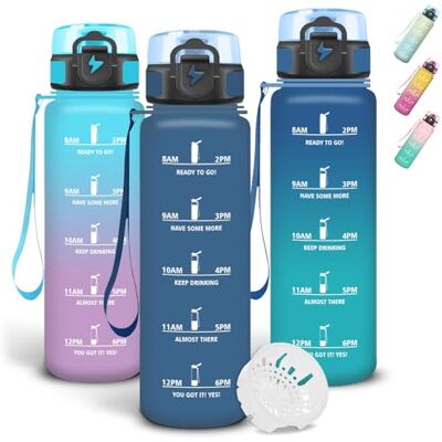 Grsta Trinkflasche 1l, Wasserflasche Auslaufsichere, Mit Zeitmarkierung und Schnürung, Trinkflasche Sport mit Sichere Verriegelung, Flasche mit Filter für Camping, Wandern, Arbeit Grsta Trinkflasche 1l, Wasserflasche Auslaufsichere, Mit Zeitmarkierung und Schnürung, Trinkflasche Sport mit Sichere Verriegelung, Flasche mit Filter für Camping, Wandern, Arbeit