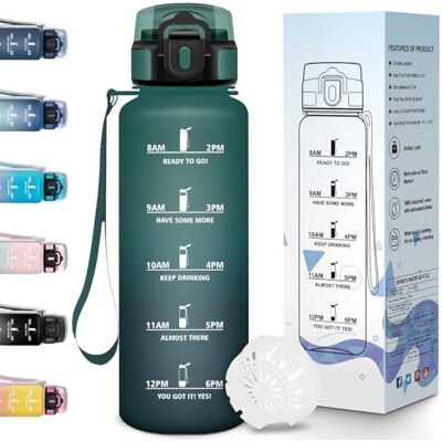 Motswedi Trinkflasche 1 Liter, Wasserflasche, Auslaufsicheres, Trinkflasche Kohlensäure Geeignet, mit Zeitstempel, Flasche, Sportflasche, für Sport, Uni, Büro & Outdoor, Fahrrad Grün Grau Motswedi Trinkflasche 1 Liter, Wasserflasche, Auslaufsicheres, Trinkflasche Kohlensäure Geeignet, mit Zeitstempel, Flasche, Sportflasche, für Sport, Uni, Büro & Outdoor, Fahrrad Grün Grau