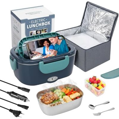 Carehabi Elektrische Lunchbox 60W 1,5L, Beheizbare Lunchbox 3-in-1 für Auto LKW und Büro 12V 24V 220V, Edelstahl Thermo Lunchbox mit Isoliertasche & Besteck, Warmhalten Behälter für Essen Carehabi Elektrische Lunchbox 60W 1,5L, Beheizbare Lunchbox 3-in-1 für Auto LKW und Büro 12V 24V 220V, Edelstahl Thermo Lunchbox mit Isoliertasche & Besteck, Warmhalten Behälter für Essen
