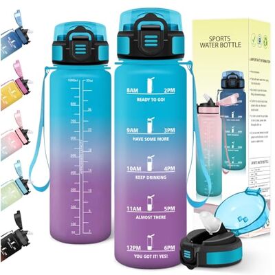 Baramumu Trinkflasche 1l, mit strohhalm, Trinkflasche Kohlensäure Geeignet, Mit Zeitstempel, Wasserflasche, Auslaufsicher, Flasche, Wasserflasche 1l, für Fahrrad, Outdoor, Fitness, Blau-Violett Baramumu Trinkflasche 1l, mit strohhalm, Trinkflasche Kohlensäure Geeignet, Mit Zeitstempel, Wasserflasche, Auslaufsicher, Flasche, Wasserflasche 1l, für Fahrrad, Outdoor, Fitness, Blau-Violett