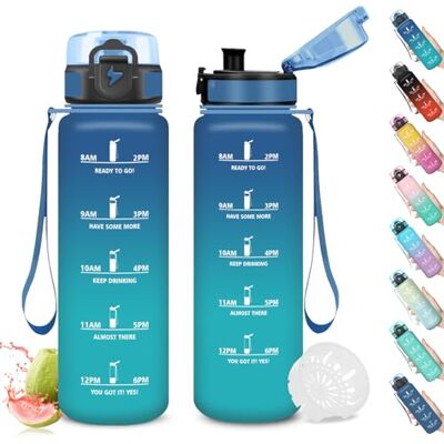 Mujigaga Trinkflasche 1l, Wasserflasche mit Zeitmarkierung, Trinkflasche Auslaufsicher, Sichere Verriegelung, Flasche mit Schnürung und Uhrzeit, Sportflasche 1l, für Fitness, Uni, Wandern Mujigaga Trinkflasche 1l, Wasserflasche mit Zeitmarkierung, Trinkflasche Auslaufsicher, Sichere Verriegelung, Flasche mit Schnürung und Uhrzeit, Sportflasche 1l, für Fitness, Uni, Wandern