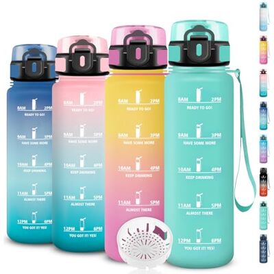Grsta Trinkflasche 1l, Trinkflasche Sport, Wasserflasche Kohlensäure Geeignet, Wasserflasche Auslaufsicher, Flasche mit Zeitmarkierung und Filter, Leicht zu Reinigen, Trinkflaschen für Fitness, Reisen Grsta Trinkflasche 1l, Trinkflasche Sport, Wasserflasche Kohlensäure Geeignet, Wasserflasche Auslaufsicher, Flasche mit Zeitmarkierung und Filter, Leicht zu Reinigen, Trinkflaschen für Fitness, Reisen