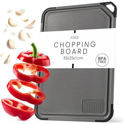 Axer Schneidebrett Kunststoff Groß BPA Frei Universalgröße 35x25 cm Küchenbrett Spülmaschinenfest Schneidbrett mit Saftrille Standfüßen Griff und Reibe Cutting Board Dunkelgrau Axer Schneidebrett Kunststoff Groß BPA Frei Universalgröße 35x25 cm Küchenbrett Spülmaschinenfest Schneidbrett mit Saftrille Standfüßen Griff und Reibe Cutting Board Dunkelgrau